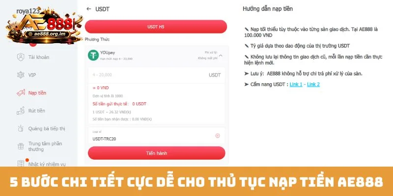 5 bước chi tiết cực dễ cho thủ tục nạp tiền AE888
